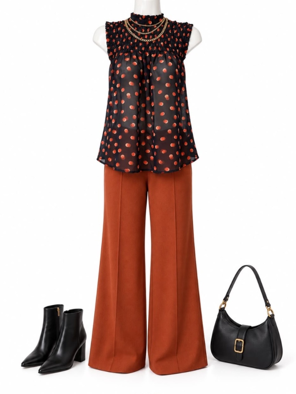 Maeve Anthropologie Navy Orange Polka Dot Smocked Blouse Size 12